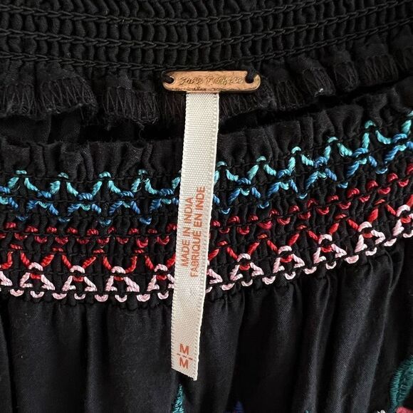 Free People Sunbeams Dress Embroidered Off Shoulder Mini Black Dress M BOHO - Picture 9 of 12